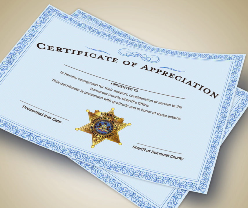 Somerset Sheriff Certificate of Appreciation